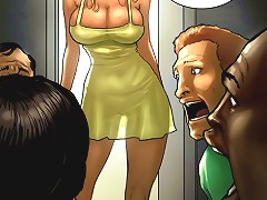 Cartoon porn pics with semi-naked blonde girl who wants to have sex with three guys