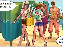 Awesome comic porn girls seducing muscled guys for hardcore beach orgy